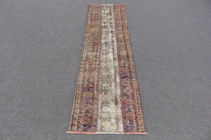 Vintage Turkish Rug, 2x7.5 ft Runner Rug, Blue Floral Rug - 1