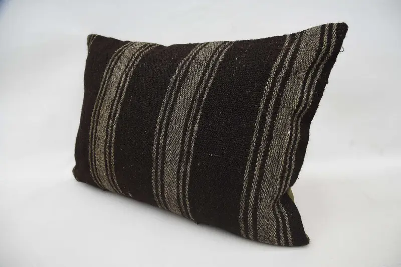 Ethnical Kilim Rug Pillow, Throw Kilim Pillow, Gift Pillow, Lounge Throw Cushion Case, Pillow Sham, 20x28 Brown Cushion Case - 5