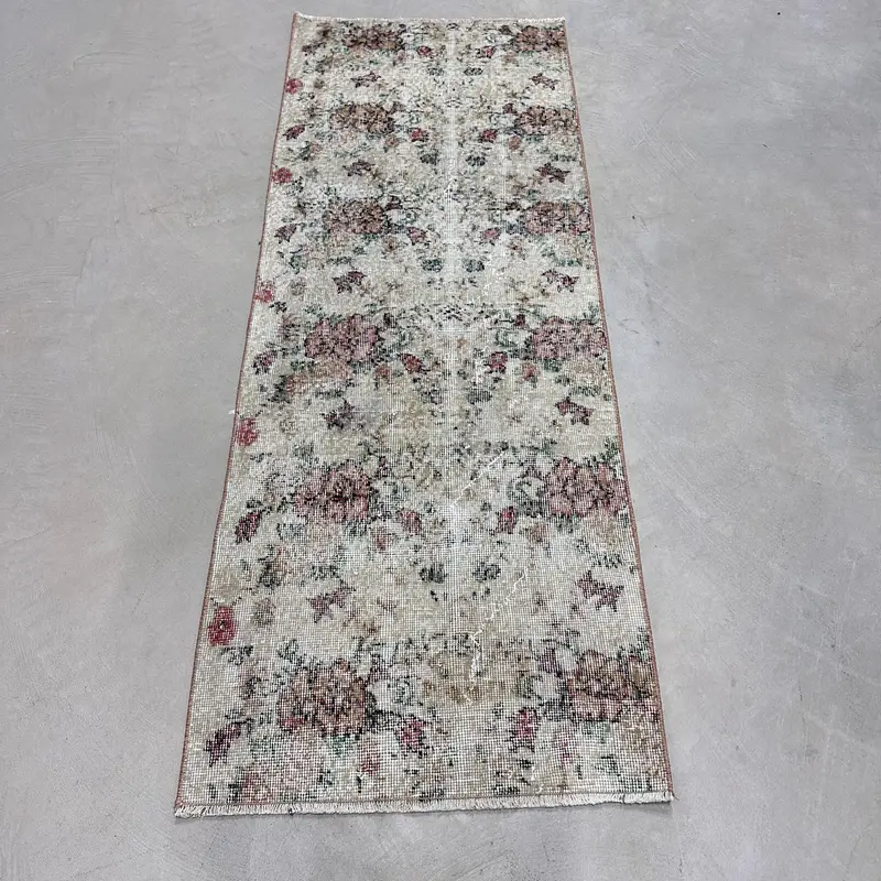 Vintage 2.3x6.1 ft Rug, Oushak Turkish Rug, Red Plants & trees Wool Rug - 1