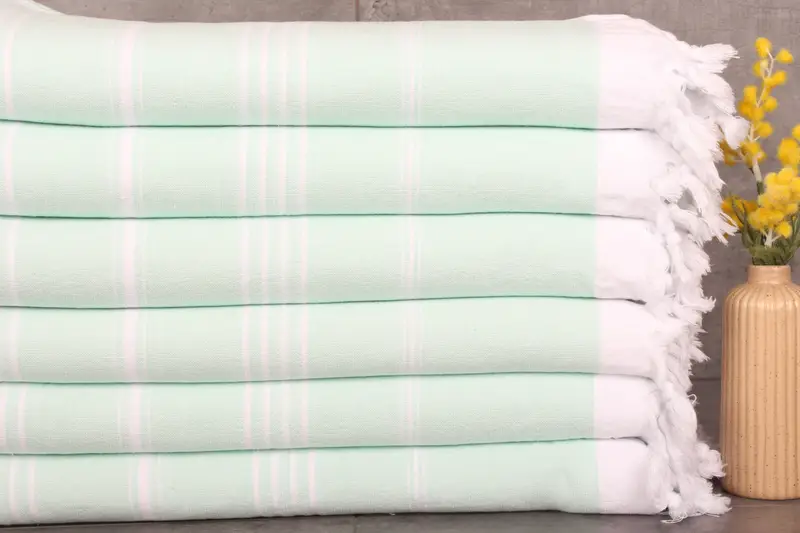 Striped Terry Towel Mint Turkish Cotton, 36x71 Inches