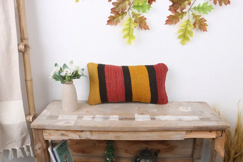 Pillow Case, 8x16 Red Pillow Cover, Turkish Pillow, Ethnical Kilim Rug Pillow, Kilim Pillow, Square Throw Cushion Cover, Floor Pillow - 1