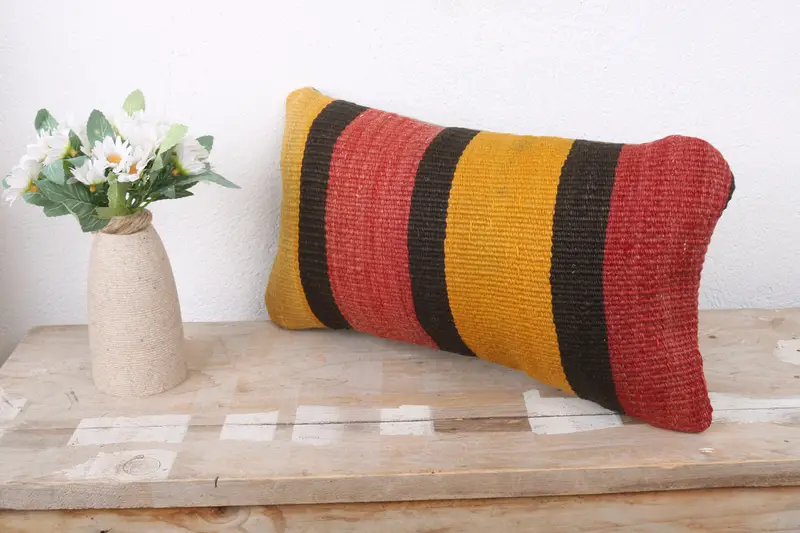 Pillow Case, 8x16 Red Pillow Cover, Turkish Pillow, Ethnical Kilim Rug Pillow, Kilim Pillow, Square Throw Cushion Cover, Floor Pillow - 4