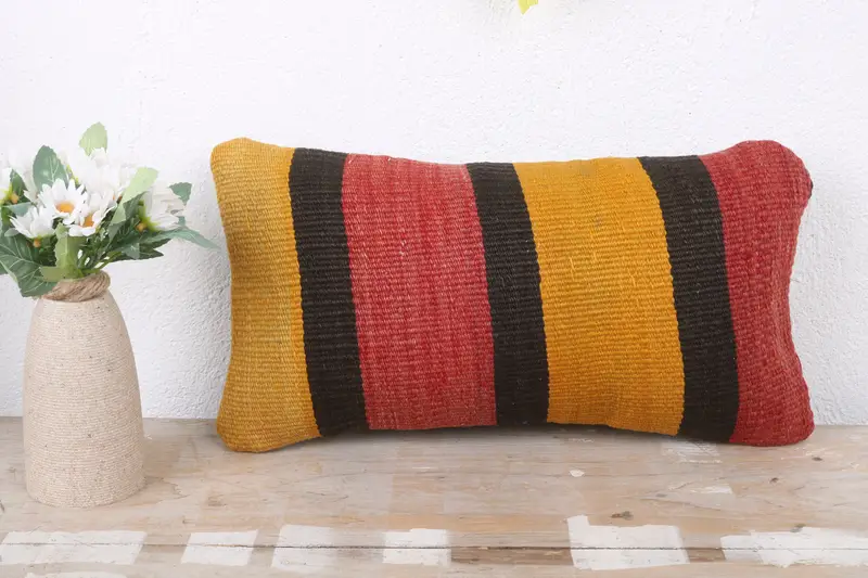 Pillow Case, 8x16 Red Pillow Cover, Turkish Pillow, Ethnical Kilim Rug Pillow, Kilim Pillow, Square Throw Cushion Cover, Floor Pillow - 2