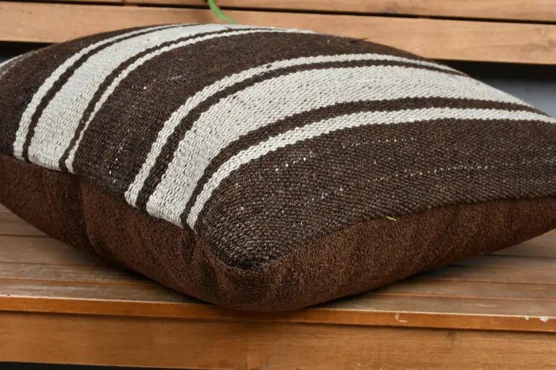 Brown & White Striped Decorative Pillow, 24x24 Inches Size Pillow - 4