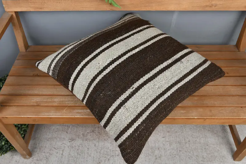 Brown & White Striped Decorative Pillow, 24x24 Inches Size Pillow - 2
