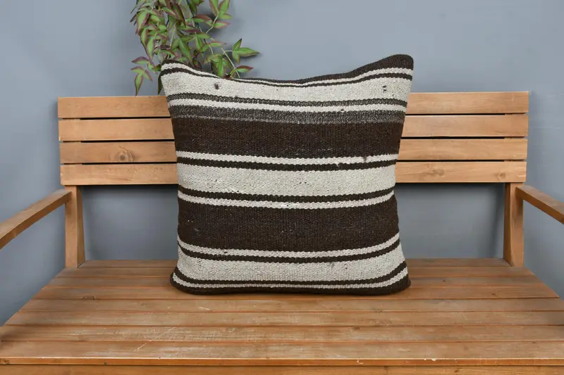 Brown & White Striped Decorative Pillow, 24x24 Inches Size Pillow - 6