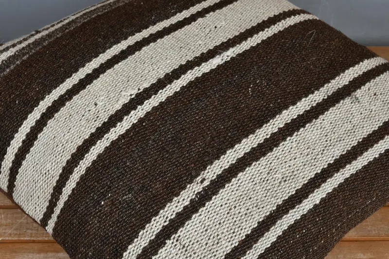 Brown & White Striped Decorative Pillow, 24x24 Inches Size Pillow - 3