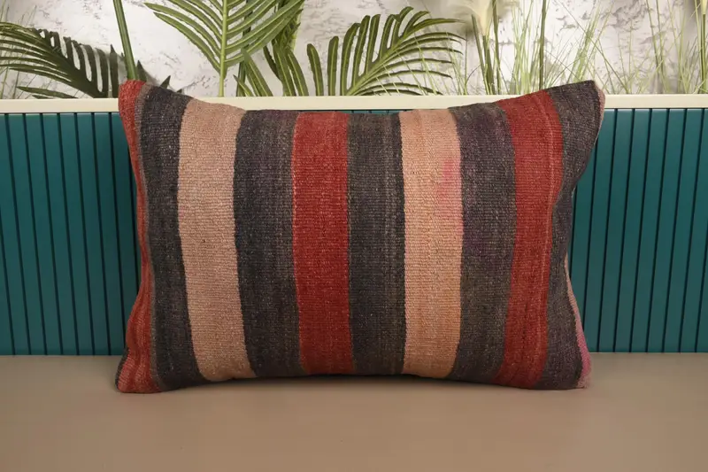 Vintage Antique Pillow Sham, Red 16x24 inch Euro Sham, Living Room Striped Cushion Cover - 1