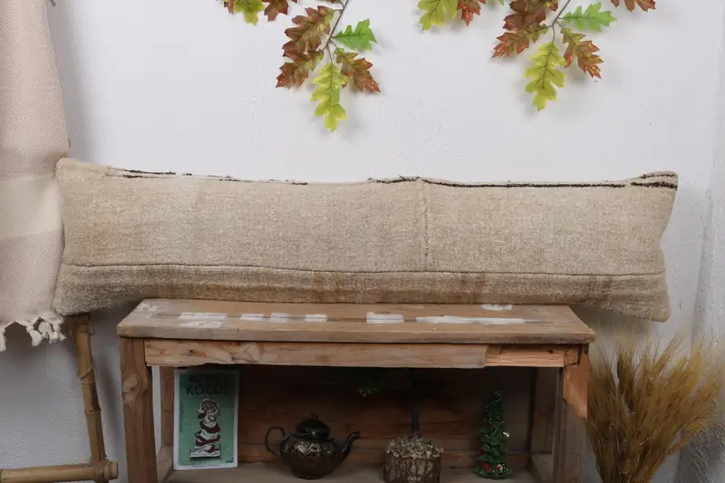 Beige & braunes Patchwork-Wurfkissen, 12x48 handgemachtes Leinenkissen