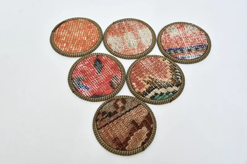 Juego de posavasos redondos bohemios, posavasos vibrantes de color naranja y rojo