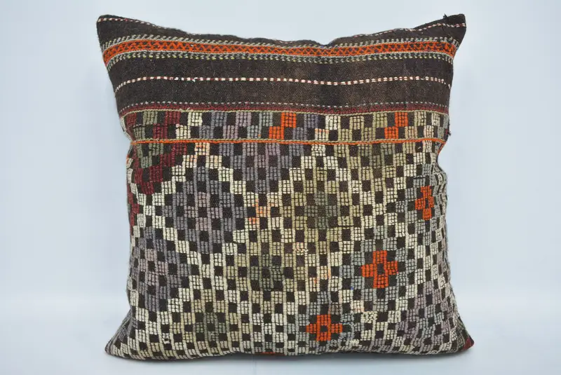 Almohada Ikat azul y beige hecha a mano, almohada de tiro 28x28