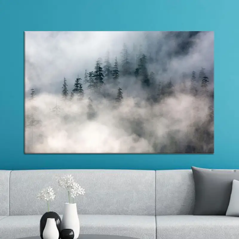 エレガントな自然の風景山の森プリントキャンバスアート
