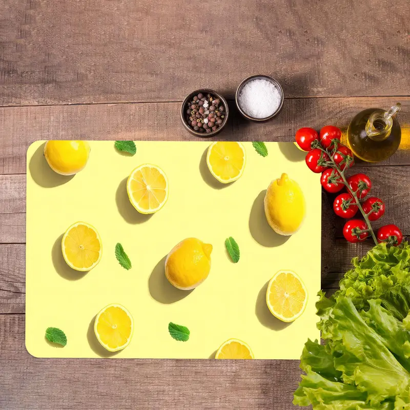 Sarı Kenarlı Cam Kesme Tahtası, Temperli Güvenlik, Modern Mutfak