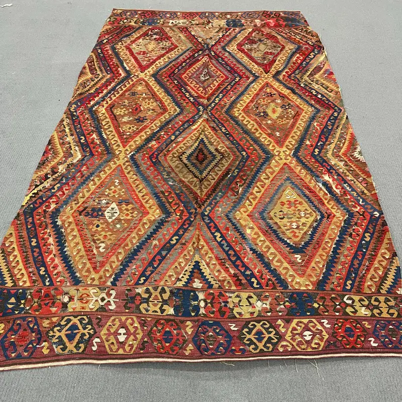 5.2x9.8 ft Kilim Rug, Vintage Turkish Rug, Red Blue Polka dot Rug - 1