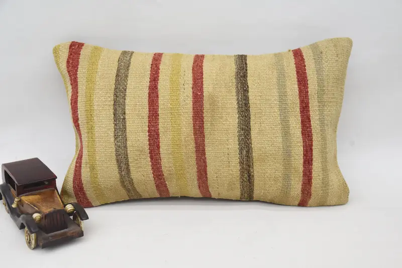 Yellow Throw Pillow Sham, Gift Bohemian 12x20 inch Striped Cushion - 1