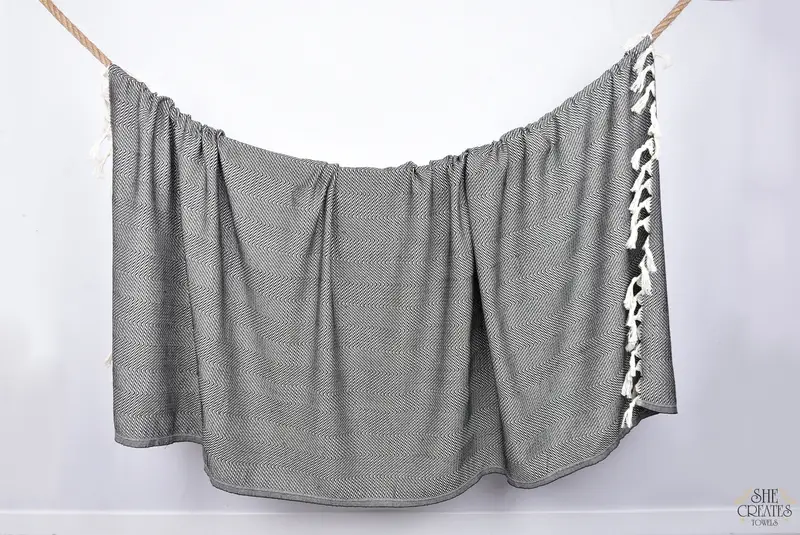 Hızlı kuru plaj havlusu, Türk Banyo Havlusu, Noel Hediyesi, Organik Havlu, Bachelorette Party Eşyaları, 70x40 Pamuk Chevron Havlu, Plaj Havlusu - 8