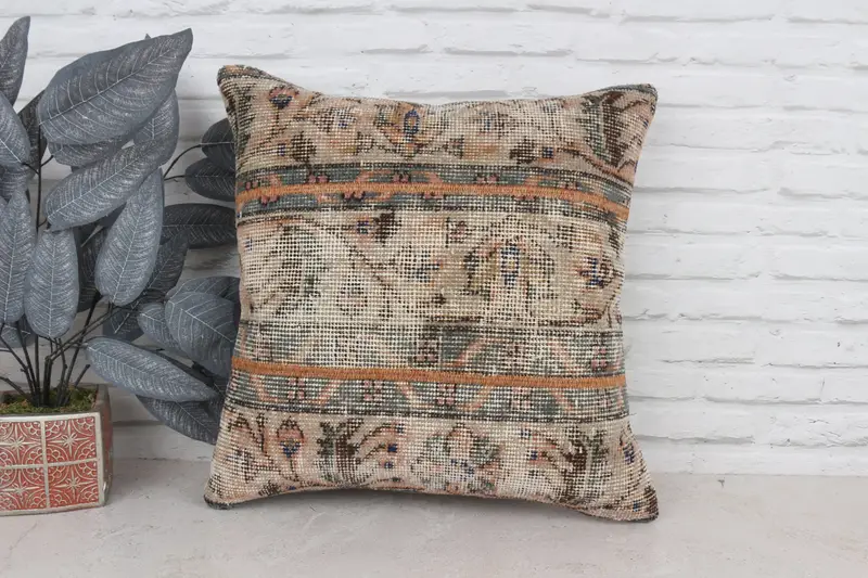 20x20 Beige Cushion, Vintage Kilim Pillow, Cushion, Accent Cushion, Vintage Pillow Case, Turkish Kilim Pillow, Vintage Kilim Throw Pillow - 1