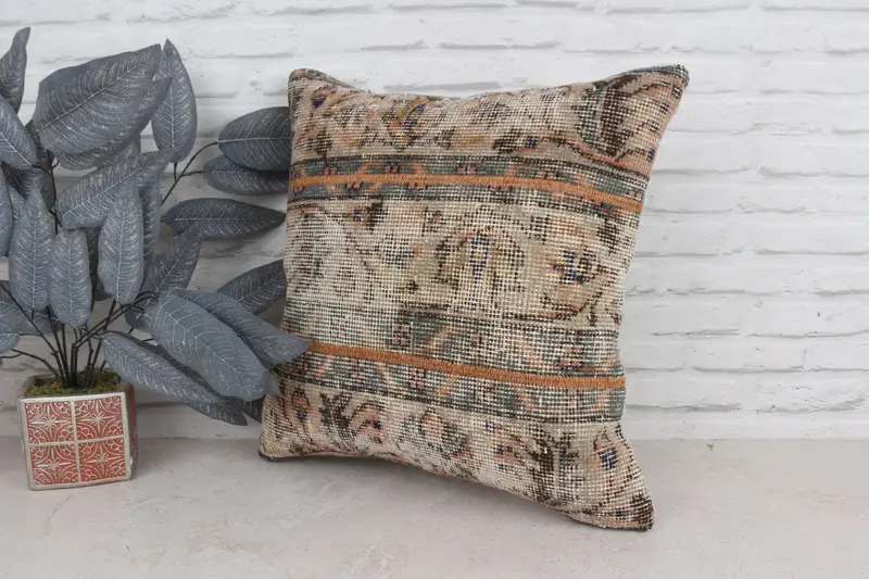 20x20 Beige Cushion, Vintage Kilim Pillow, Cushion, Accent Cushion, Vintage Pillow Case, Turkish Kilim Pillow, Vintage Kilim Throw Pillow - 4