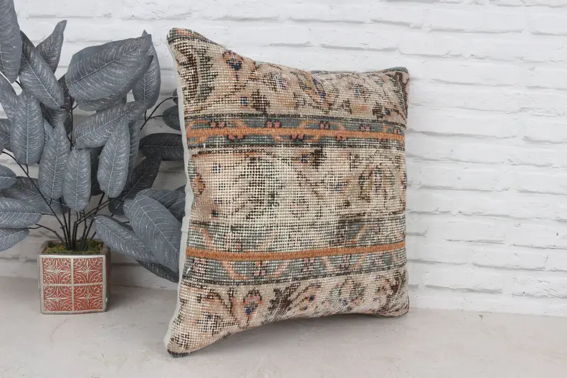 20x20 Beige Cushion, Vintage Kilim Pillow, Cushion, Accent Cushion, Vintage Pillow Case, Turkish Kilim Pillow, Vintage Kilim Throw Pillow - 3