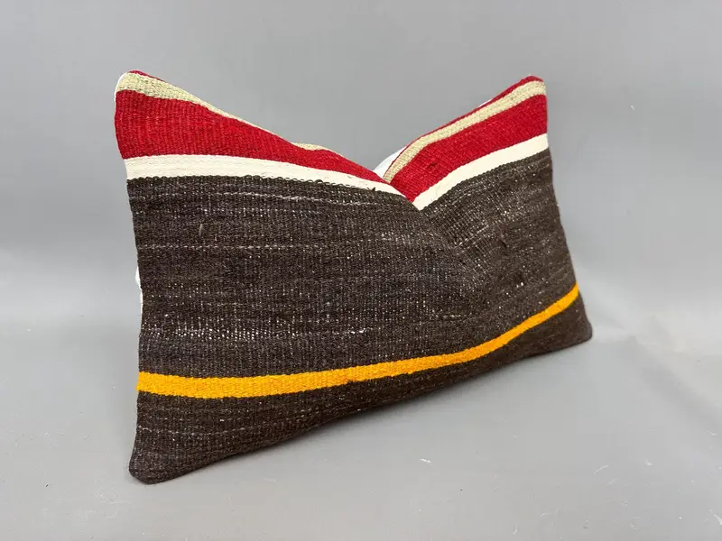 Throw Kilim Pillow, Neutral Pillow Sham, Cushion Case, Ethnic Throw Pillow Case, Turkish Pillow, Boho Pillow, 12x20 Brown Cushion - 2