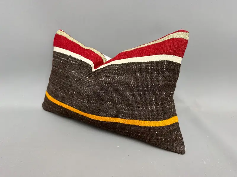 Throw Kilim Pillow, Neutral Pillow Sham, Cushion Case, Ethnic Throw Pillow Case, Turkish Pillow, Boho Pillow, 12x20 Brown Cushion - 3