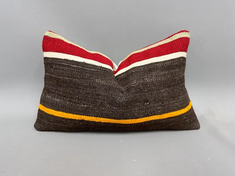 Throw Kilim Pillow, Neutral Pillow Sham, Cushion Case, Ethnic Throw Pillow Case, Turkish Pillow, Boho Pillow, 12x20 Brown Cushion - 1