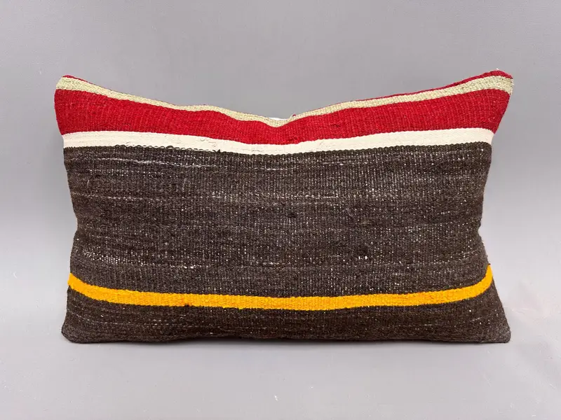 Throw Kilim Pillow, Neutral Pillow Sham, Cushion Case, Ethnic Throw Pillow Case, Turkish Pillow, Boho Pillow, 12x20 Brown Cushion - 4