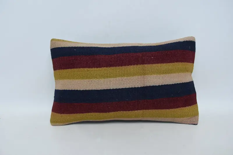 Couch Striped Turkish Pillowcase, Red Moroccan 12x20 inch Cushion Case - 1