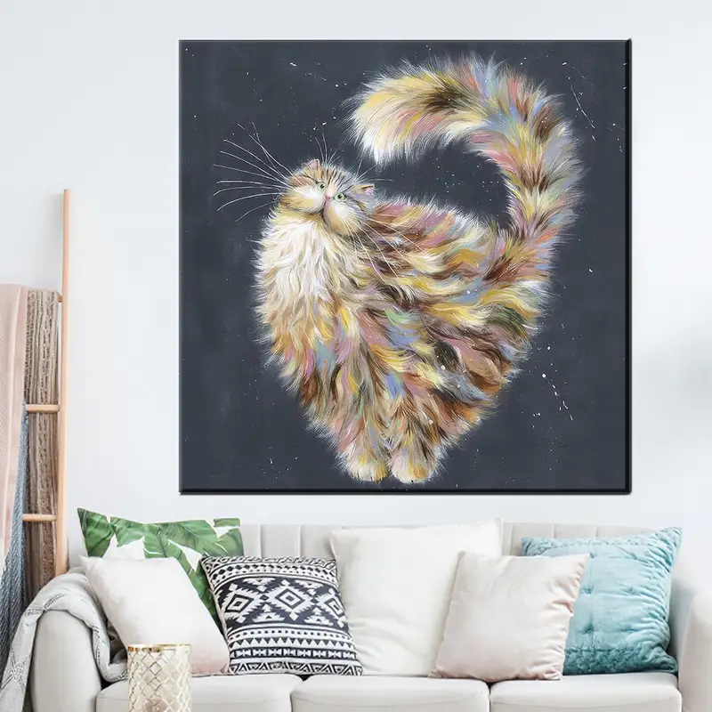 Cute Cat Canvas, Cat Wall Decor, Cat Lover Gift, Modern Canvas Decor, Kids Room Art, Wall Art Decor, Wall Hanging Art, Funny Canvas Decor - 1