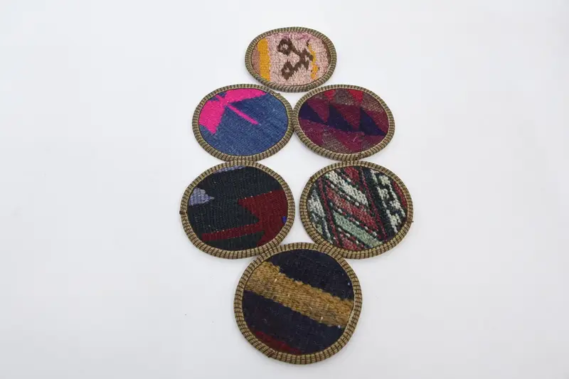 Bohemian Round Coaster, Brown and Pink Ethnic Coaster