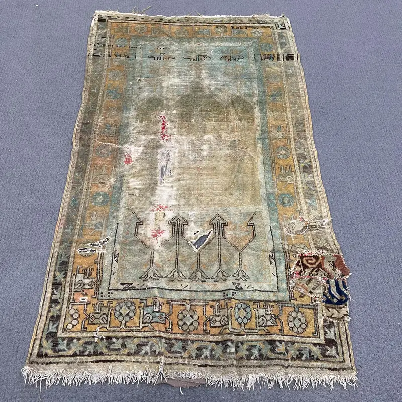 Turkish Vintage Accent Rug 3.1x5.2 ft, Oushak Blue Wool Rug - 1