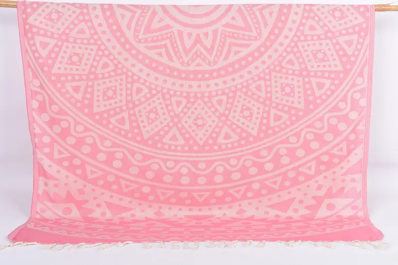 Pink Round Pattern Towel for Bath, 70x40 Inches, Organic Cotton