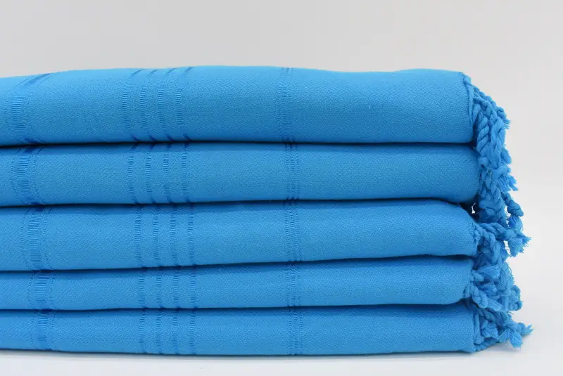 Turkish Bath Towel Monogrammed Organic Cotton Turquoise Stripes, 70x40 Inches