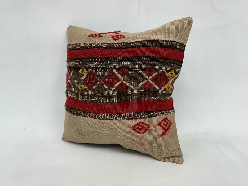 Boho Pillow, Pillow Case, Morroccon Kilim Cushion Pillow Case, Throw Kilim Pillow, 20x20 Red Pillow Case, Handmade Kilim Cushion - 4