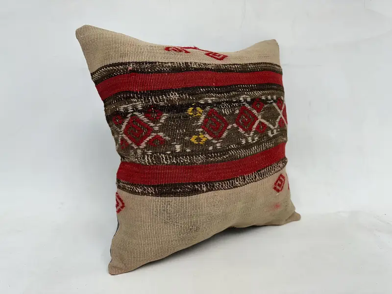 Boho Pillow, Pillow Case, Morroccon Kilim Cushion Pillow Case, Throw Kilim Pillow, 20x20 Red Pillow Case, Handmade Kilim Cushion - 3