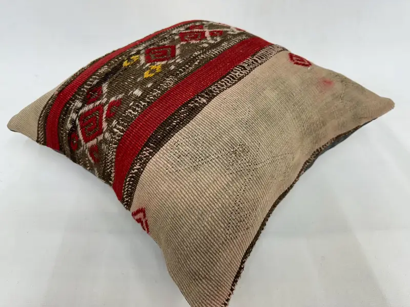 Boho Pillow, Pillow Case, Morroccon Kilim Cushion Pillow Case, Throw Kilim Pillow, 20x20 Red Pillow Case, Handmade Kilim Cushion - 6