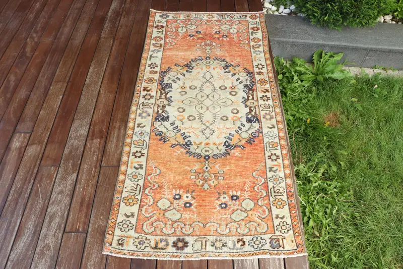 Alfombra marroquí hecha a mano, 0,2x0,4 ft naranja y beige
