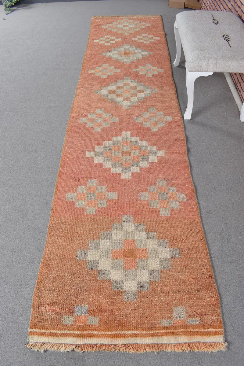 Kırmızı Soyut Halı, 2,2x11,9 ft Zarif İlave