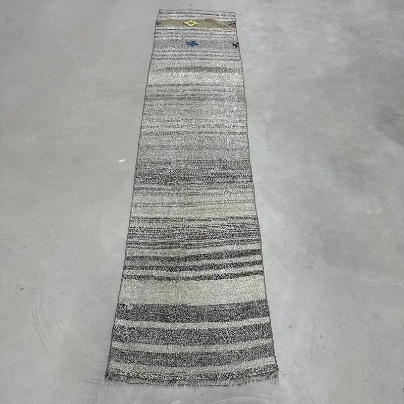 Zarif Bej ve Kahverengi Halı, 2x9,1 ft Patchwork Tasarım