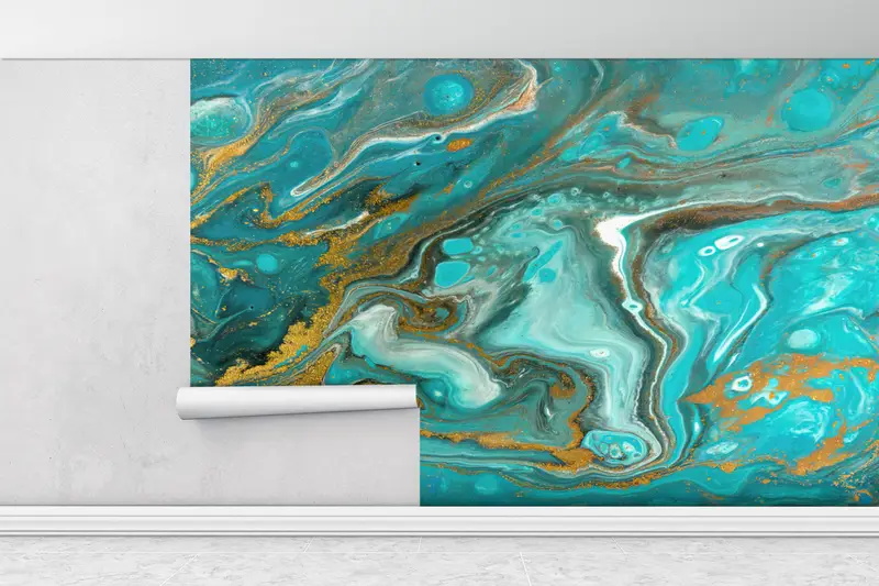 Blue And Gold Marble, Gold Marble Wall Decor, Marble Wall Print, Modern Wall Paper, Custom Wall Paper, 3d Wall Paper, Blue Wallpaper, - 1