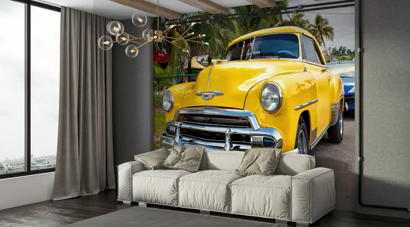 Classic Car Wall Poster, 3d Wall Paper, , Custom Wall Paper, Old Car Wall Print, Wall Paper Peel and Stick, Office Wall Painting, - 1