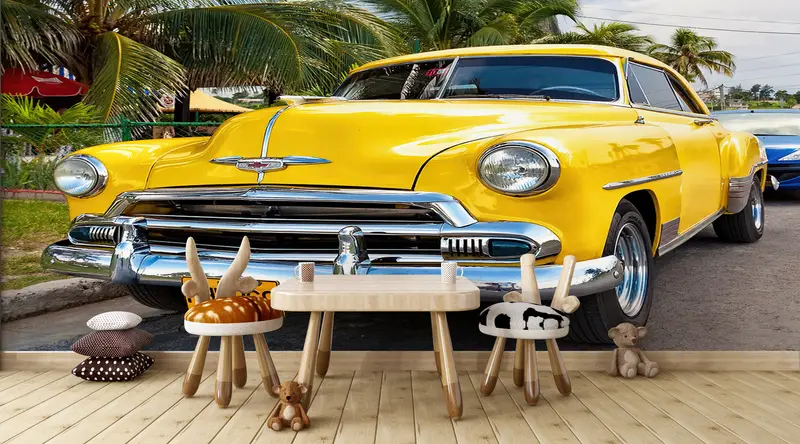 Classic Car Wall Poster, 3d Wall Paper, , Custom Wall Paper, Old Car Wall Print, Wall Paper Peel and Stick, Office Wall Painting, - 2