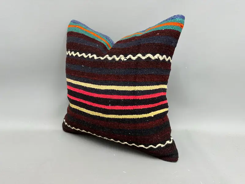 Vintage Kilim Pillow, Luxury Pillow Sham, Designer Throw Pillow Cover, Home Decor Pillow, Antique Pillows, 18x18 Brown Pillow, Cushion - 3