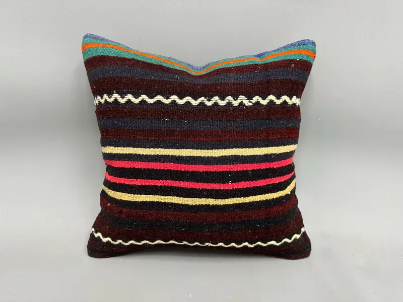 Vintage Kilim Pillow, Luxury Pillow Sham, Designer Throw Pillow Cover, Home Decor Pillow, Antique Pillows, 18x18 Brown Pillow, Cushion - 4