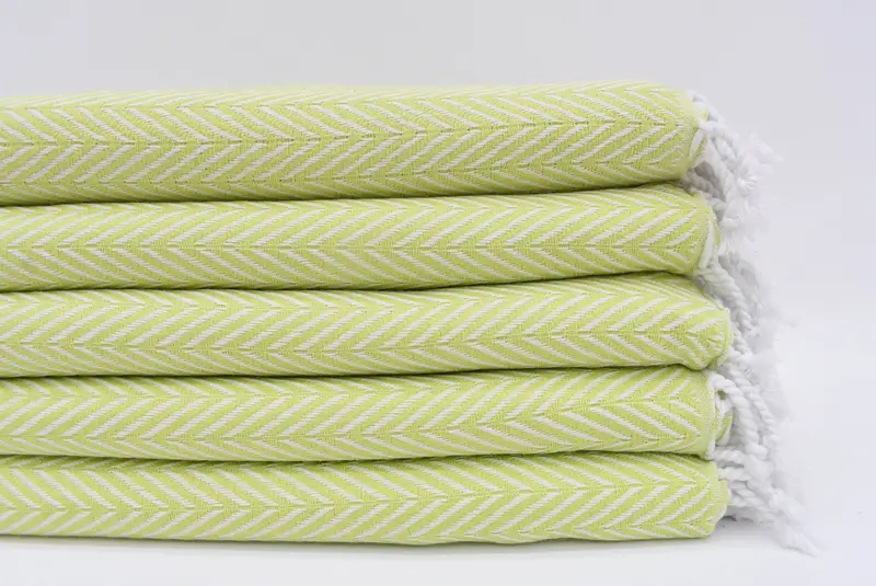 Gift For Her Wedding Towel Bath, Green Zig Zag, Organic Cotton, 67x40 Inches