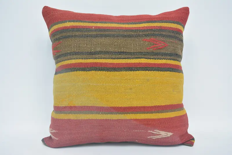 Rot-gelb gestreiftes Wurfkissen, 22x22 besticktes Kissen