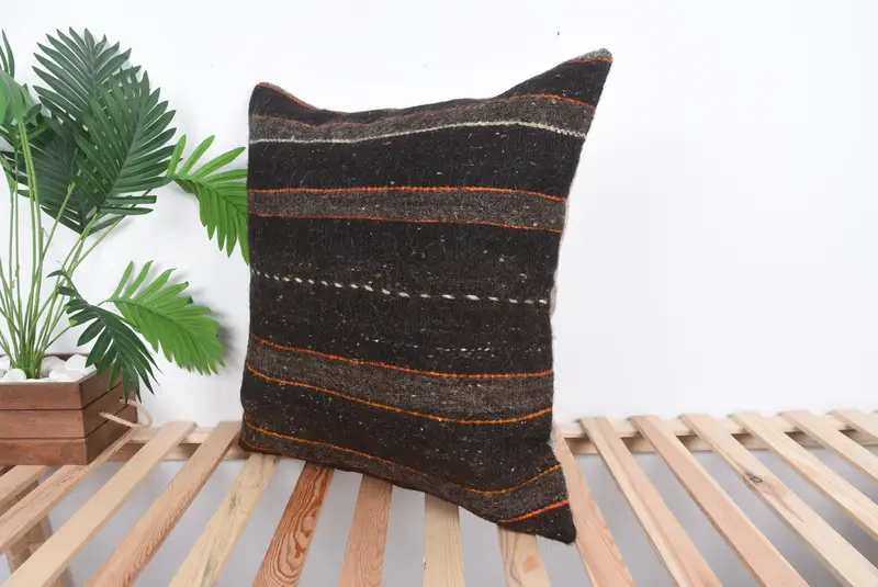 Pillow Case, Turkish Pillow, Kilim Pillow Cover, 24x24 Brown Pillow Sham, Art Deco Pillow Case, Crochet Pattern Cushion, Gift Pillow - 5