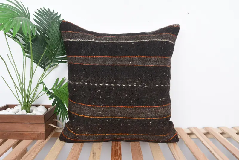 Pillow Case, Turkish Pillow, Kilim Pillow Cover, 24x24 Brown Pillow Sham, Art Deco Pillow Case, Crochet Pattern Cushion, Gift Pillow - 1