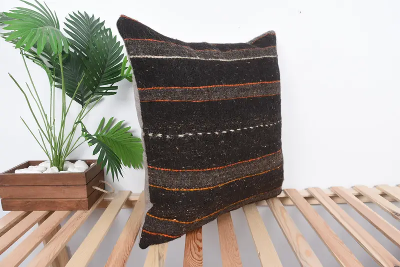 Pillow Case, Turkish Pillow, Kilim Pillow Cover, 24x24 Brown Pillow Sham, Art Deco Pillow Case, Crochet Pattern Cushion, Gift Pillow - 4