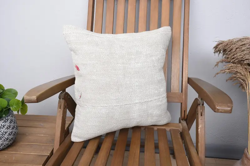 Vintage Kilim Throw Pillow, Pillow Case, Kilim Pillow Cover, Outdoor Patio Pillow, 18x18 Beige Pillow Sham, Boho Pillow - 1